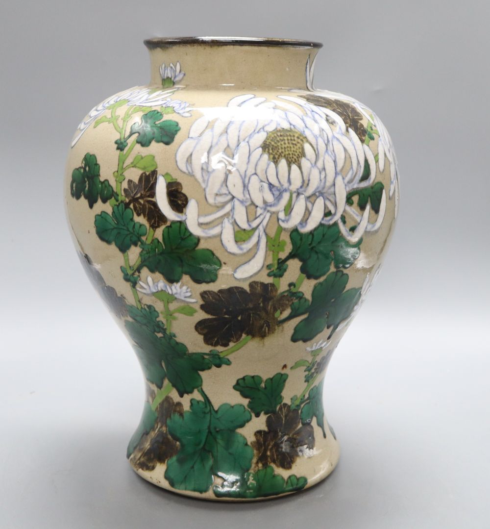 A Japanese studio pottery baluster vase, Meiji period, height 36cm